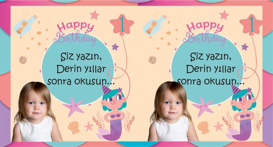 1 Yaş Kız Temalı Kişiye Özel Hatıra Kartı 6 Adet