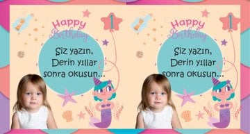 1 Yaş Kız Temalı Kişiye Özel Hatıra Kartı 6 Adet