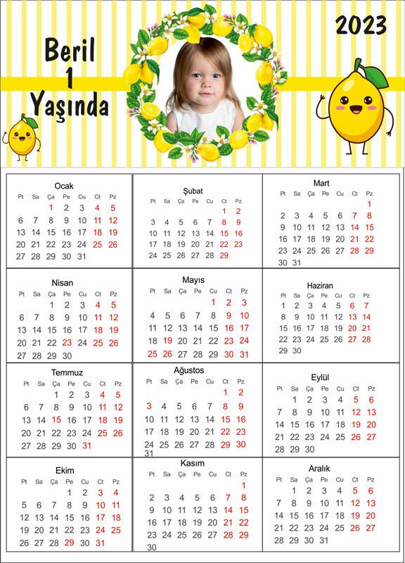 Limon Temalı Kişiye Özel Takvim Magnet 4 Adet