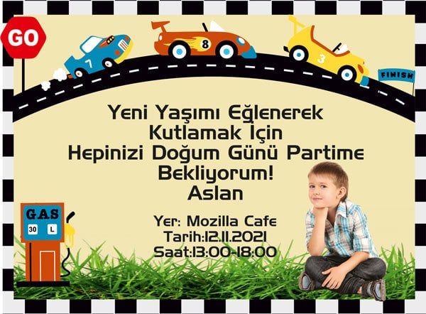 Ralli Yarışı Temalı Kişiye Özel Davetiye 6 Adet