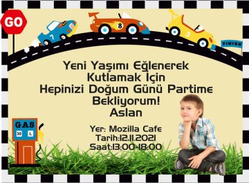 Ralli Yarışı Temalı Kişiye Özel Davetiye 6 Adet
