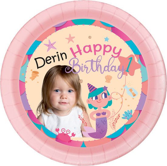 1 Yaş Kız Temalı Kişiye Özel Tabak 6 Adet