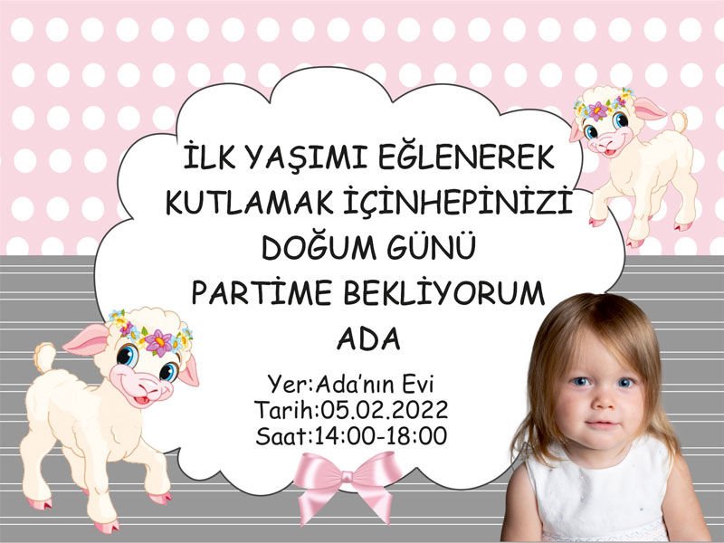 Kuzu 2 Temalı Kişiye Özel Davetiye 6 Adet