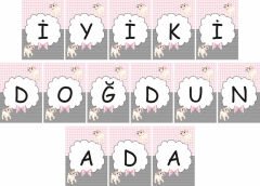 Kuzu 2 Temalı Kişiye Özel İyiki Doğdun Asma Bayrak Afiş 4 Metre