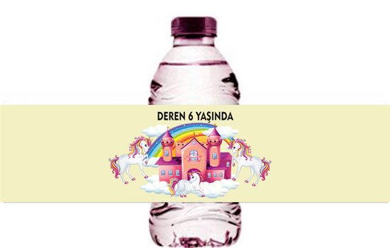 Unicorn Temalı Kişiye Özel Su Şişesi Sargısı 6 Adet