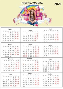 Unicorn Temalı Kişiye Özel Takvim Magnet 4 Adet