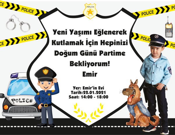 Polis Temalı Kişiye Özel Davetiye 6 Adet