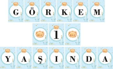 1 Yaş Erkek Temalı Kişiye Özel 1 Yaş Asma Bayrak Afiş 4 Metre