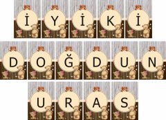 Ayıcık 2 Temalı Kişiye Özel İyiki Doğdun Asma Bayrak Afiş 4 Metre