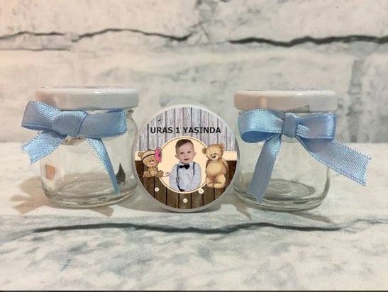 Ayıcık 2 Temalı Kişiye Özel Şeker Kavanozu 6 Adet