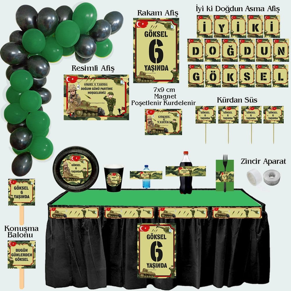 Asker Temalı Doğum Günü Seti 10 Kişilik