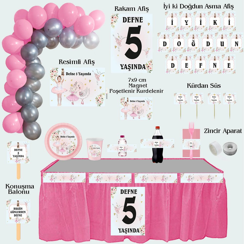 Balerin 2 Temalı Doğum Günü Seti 10 Kişilik