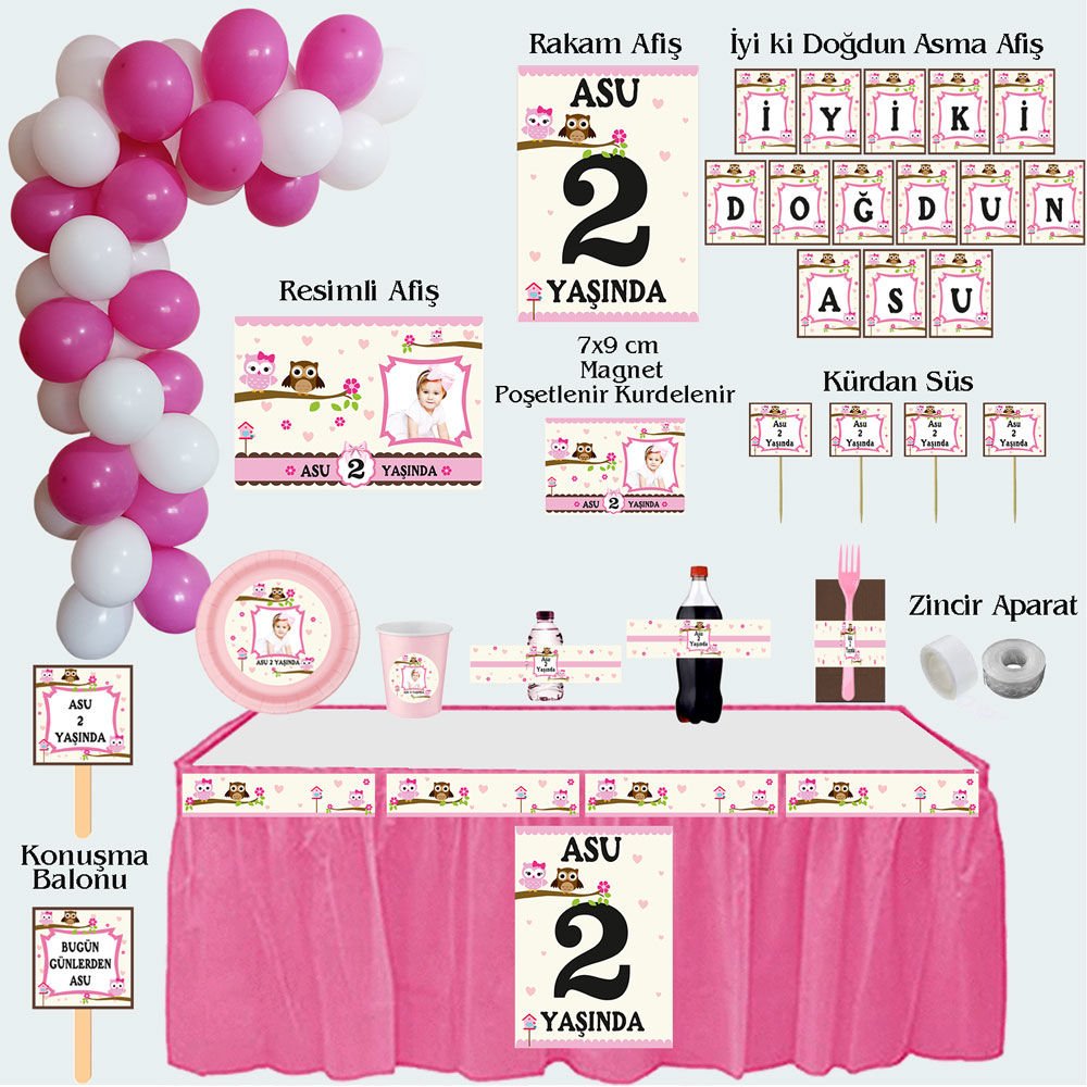 Baykuş Temalı Doğum Günü Seti 10 Kişilik