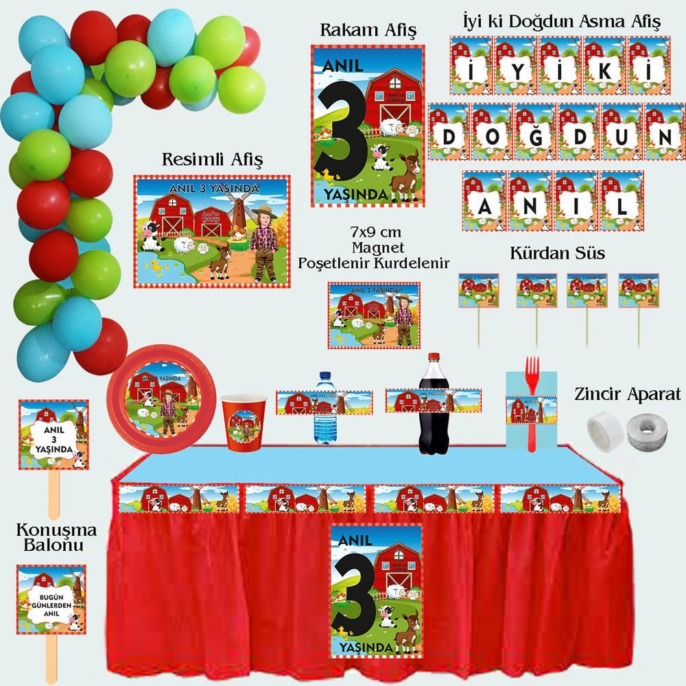 Çiftlik Temalı Doğum Günü Seti 10 Kişilik