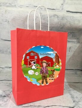 Çiftlik Temalı Kişiye Özel Hediyelik Çanta 6 Adet