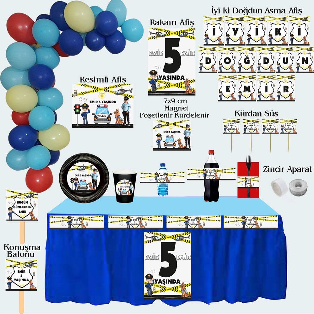 Polis Temalı Doğum Günü Seti 10 Kişilik