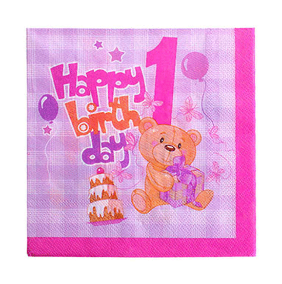 1 Yaş Kız  Ayıcık Temalı Peçete 20 Adet