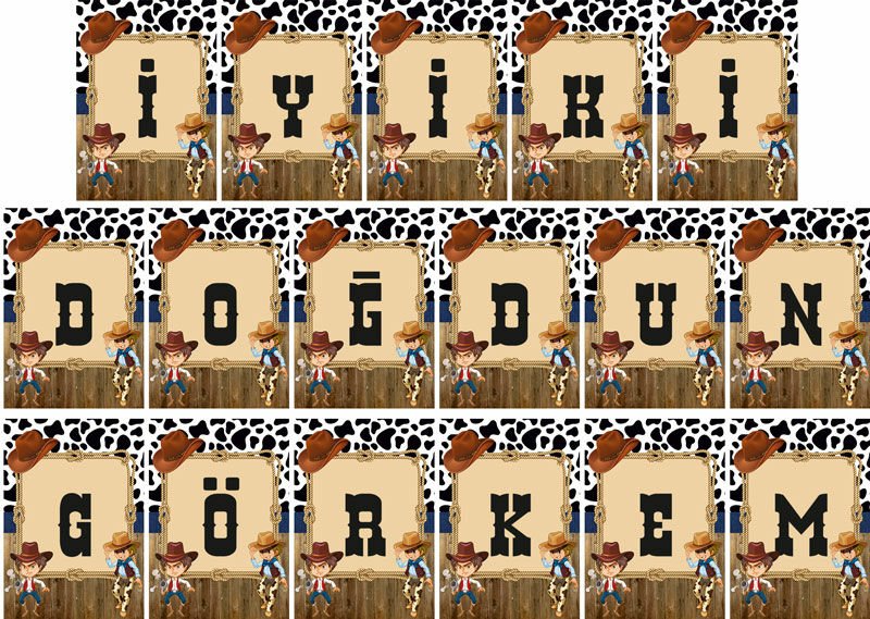 Kovboy Temalı Kişiye Özel İyiki Doğdun Asma Bayrak Afiş 4 Metre