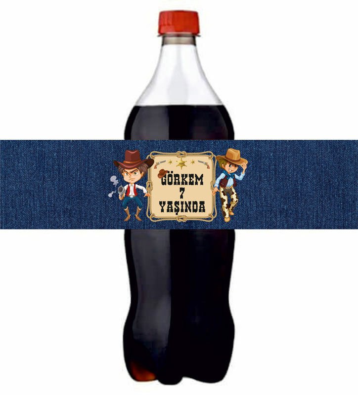 Kovboy Temalı Kişiye Özel Meşrubat Sargısı 1   3 Adet